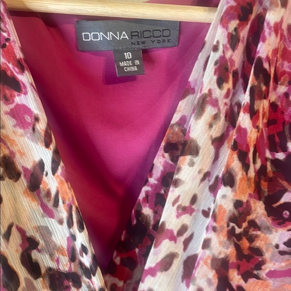 Donna Ricco Red and Pink Ruffled Wrap Midi Dress size 10 - Picture 3 of 5